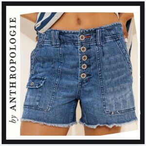 Anthropologie Pilcro The Wanderer Blue Jean Shorts Frayed Hem